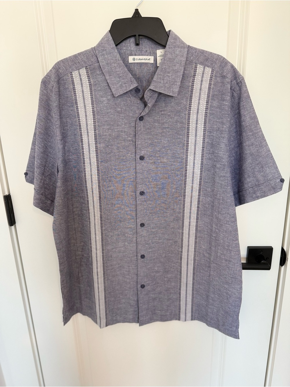 Cubavera Short-Sleeve Chambray Blue Embroidered Panel Guayabera